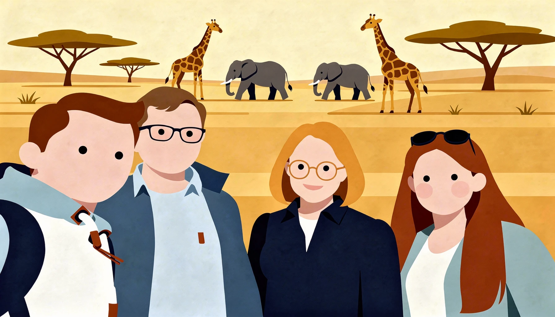 Wir vier auf Safari (Illustration)